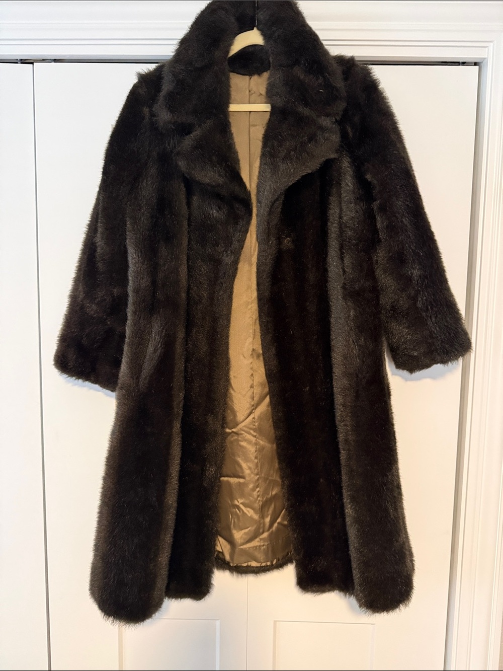 Jacques Saint Laurent Luxury Brown Faux Fur Long Coat - Women's Warm Winter Coat